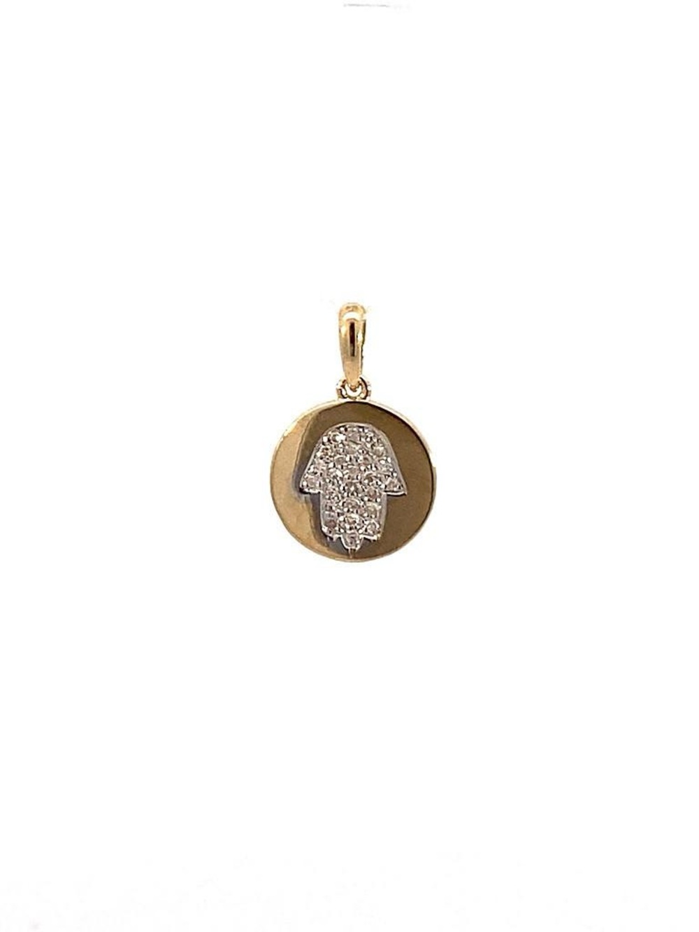 14K Real Yellow Single Pave Diamond Pendant 10mm